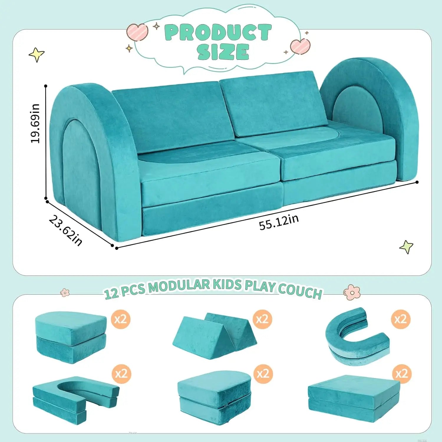 12-Piece Modular Kids Play Couch