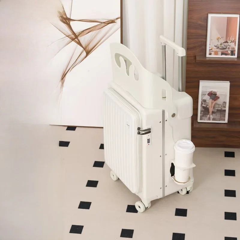 BunnyFly Children 20 Inch Carry-On Can Sit Lazy Luggage Travel Suitcase Girl Rolling Stroller Boarding Box Trolley Luggage