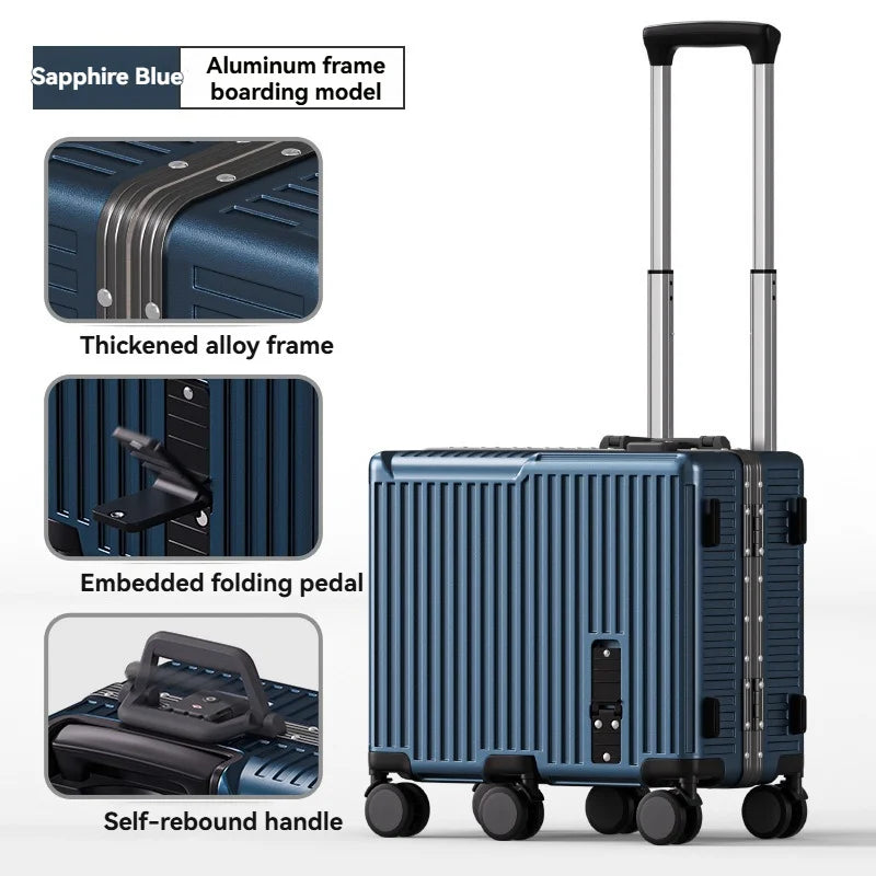 Ride-On Kids' Aluminum-Frame Luggage: 20-Inch Carry-On Rolling Suitcase with Combination Lock for Boys & Girls