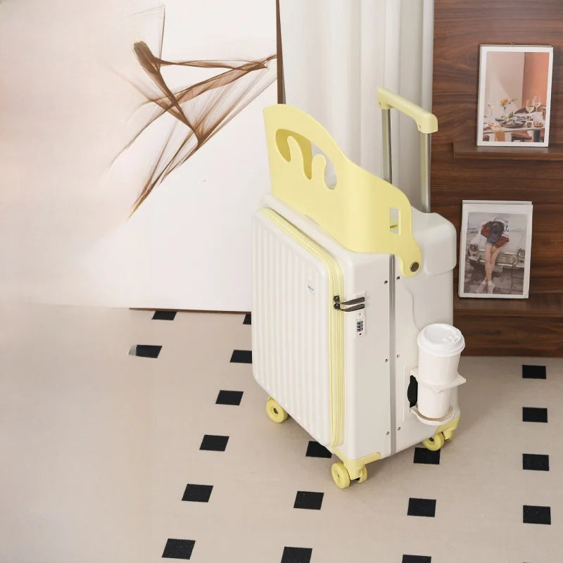 BunnyFly Children 20 Inch Carry-On Can Sit Lazy Luggage Travel Suitcase Girl Rolling Stroller Boarding Box Trolley Luggage