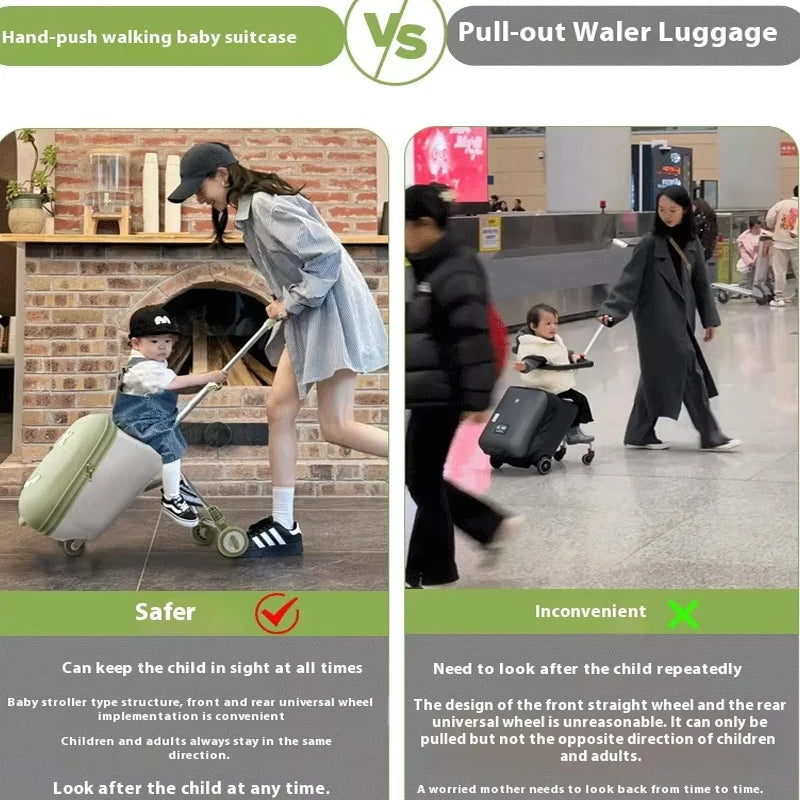 Kids' Travel Trolley Suitcase Mountable on Plane with Spinner Wheels Luggage Ride and Walk The Baby's Suitcase Folding Stroller