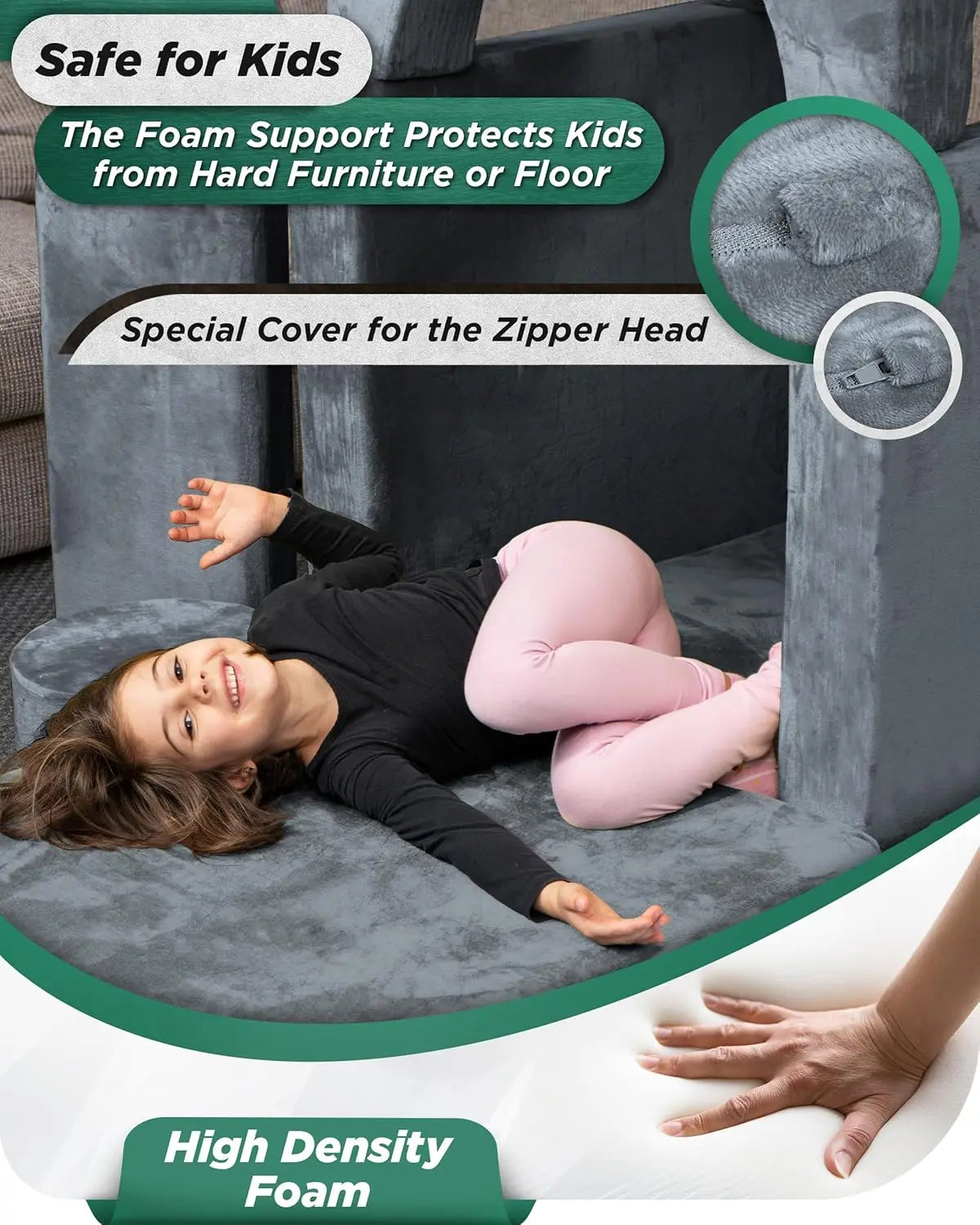 14pcs Modular Kids Play Couch, Convertible Sofa for Toddlers, Gray Foam Floor Cushion for Boys and Girls