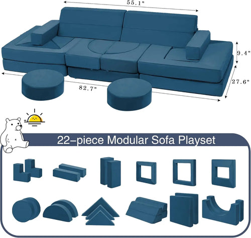 22-Piece Modular Kids Play Couch for Playroom, Bedroom, and Living Room - Inspiring Creativity with Convertible Foam Sofa