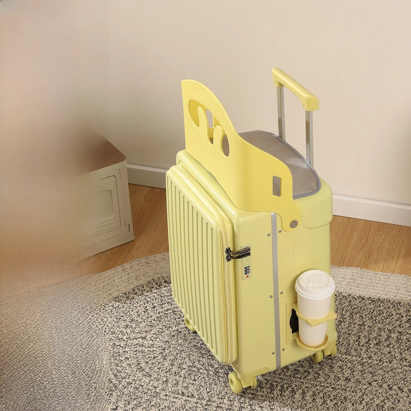 BunnyFly Children 20 Inch Carry-On Can Sit Lazy Luggage Travel Suitcase Girl Rolling Stroller Boarding Box Trolley Luggage