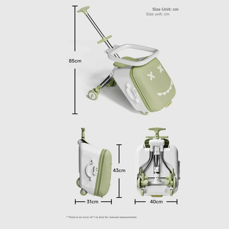 Kids' Travel Trolley Suitcase Mountable on Plane with Spinner Wheels Luggage Ride and Walk The Baby's Suitcase Folding Stroller