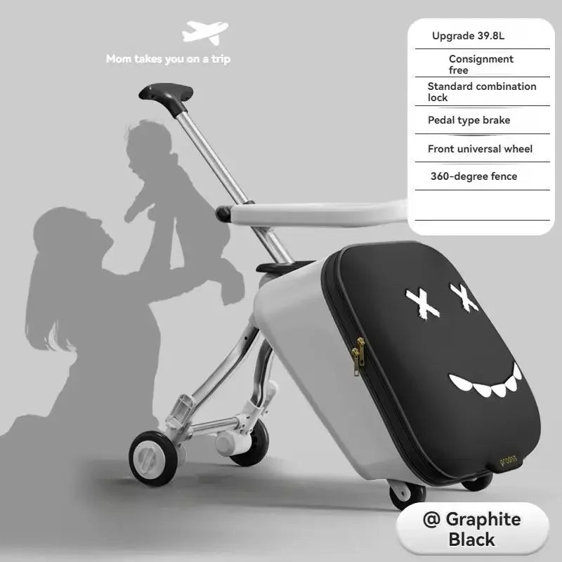 Kids' Travel Trolley Suitcase Mountable on Plane with Spinner Wheels Luggage Ride and Walk The Baby's Suitcase Folding Stroller
