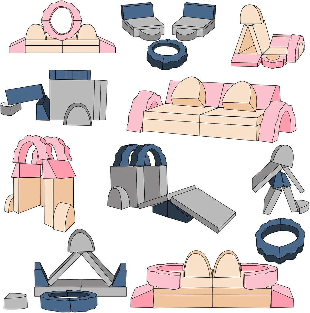 Kids Play Couch 10PCS High Density Foam Sectional Sofa for Toddlers, Pink