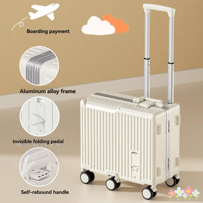Ride-On Kids' Aluminum-Frame Luggage: 20-Inch Carry-On Rolling Suitcase with Combination Lock for Boys & Girls