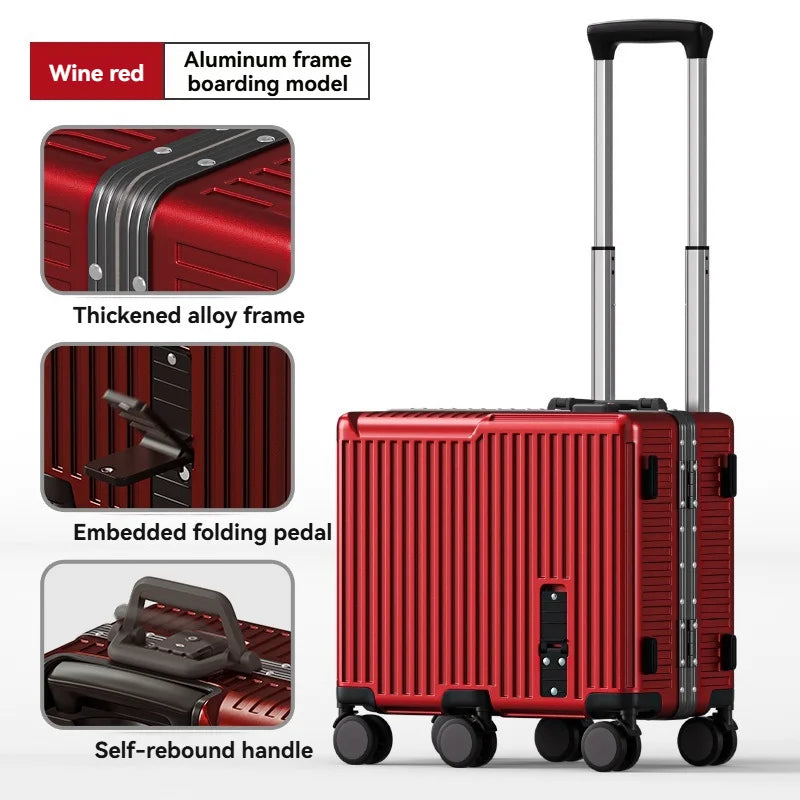 Ride-On Kids' Aluminum-Frame Luggage: 20-Inch Carry-On Rolling Suitcase with Combination Lock for Boys & Girls