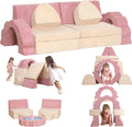 Kids Play Couch 10PCS High Density Foam Sectional Sofa for Toddlers, Pink