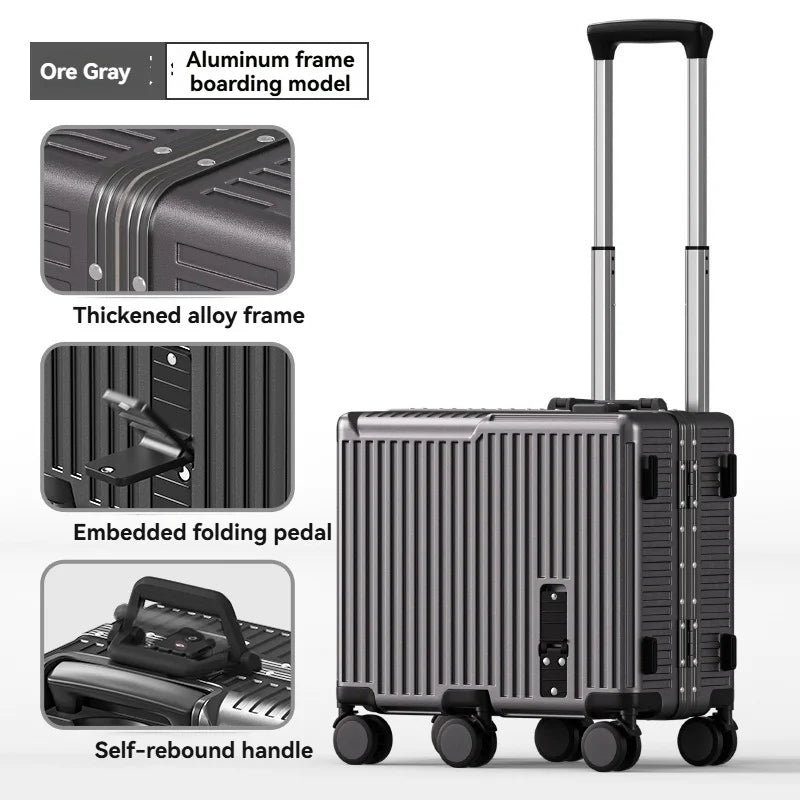 Ride-On Kids' Aluminum-Frame Luggage: 20-Inch Carry-On Rolling Suitcase with Combination Lock for Boys & Girls