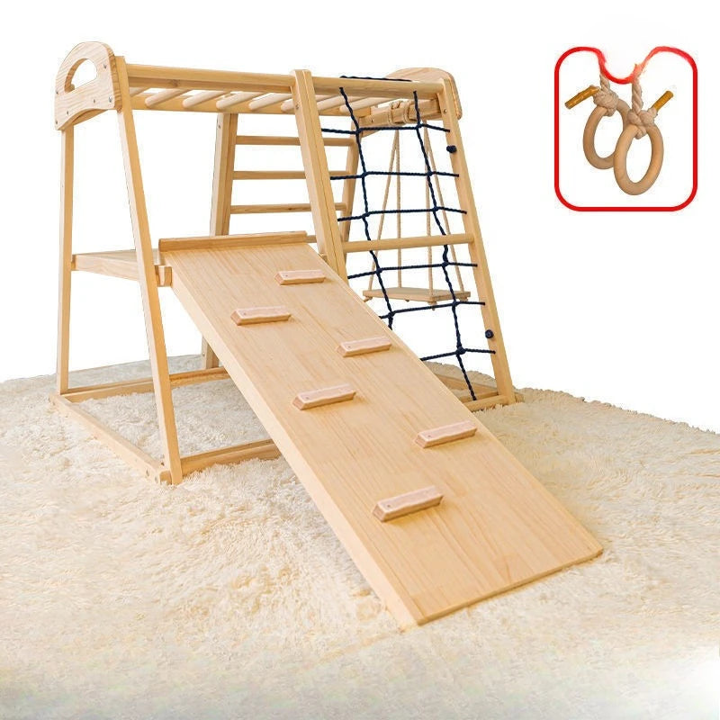 Wooden Indoor and Outdoor Kids Slide Climbing Frame Montessori
