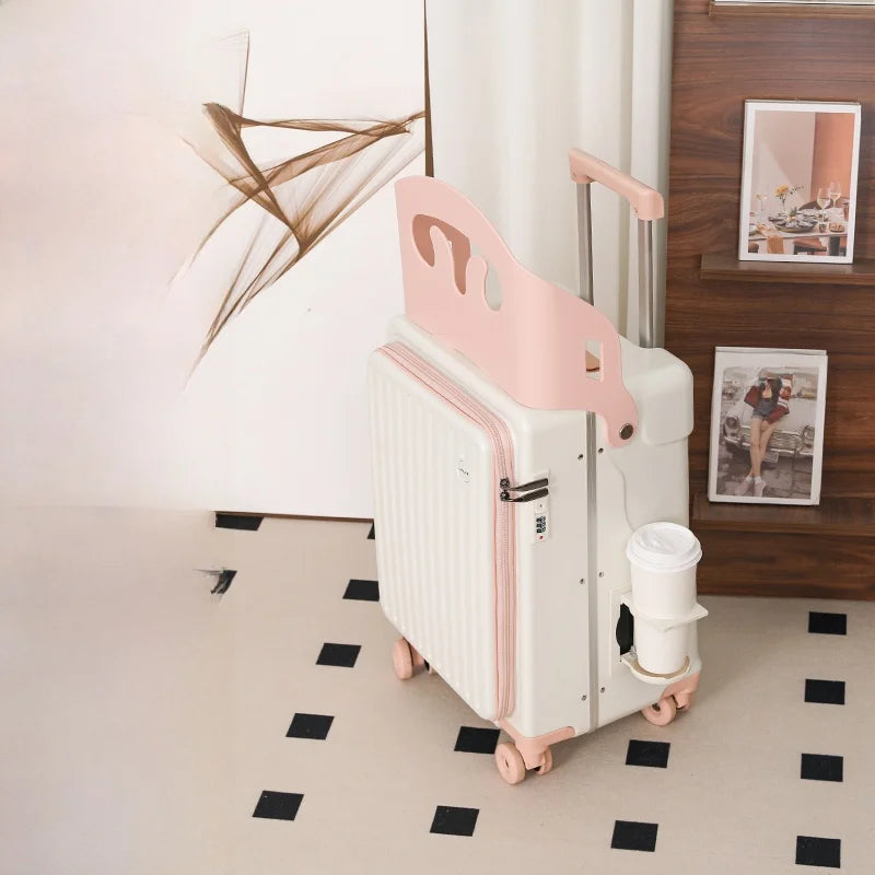 BunnyFly Children 20 Inch Carry-On Can Sit Lazy Luggage Travel Suitcase Girl Rolling Stroller Boarding Box Trolley Luggage