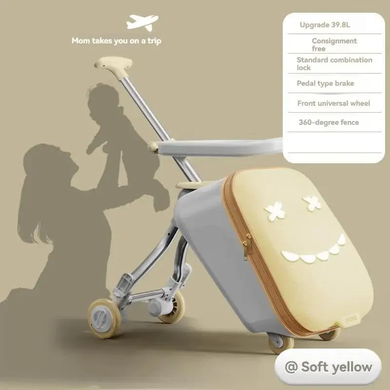 Kids' Travel Trolley Suitcase Mountable on Plane with Spinner Wheels Luggage Ride and Walk The Baby's Suitcase Folding Stroller