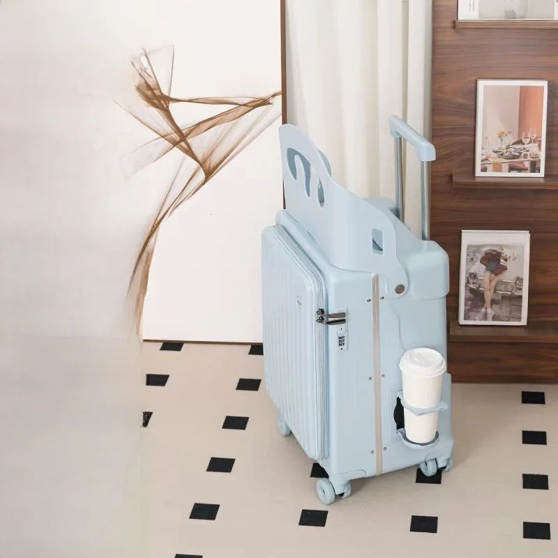 BunnyFly Children 20 Inch Carry-On Can Sit Lazy Luggage Travel Suitcase Girl Rolling Stroller Boarding Box Trolley Luggage