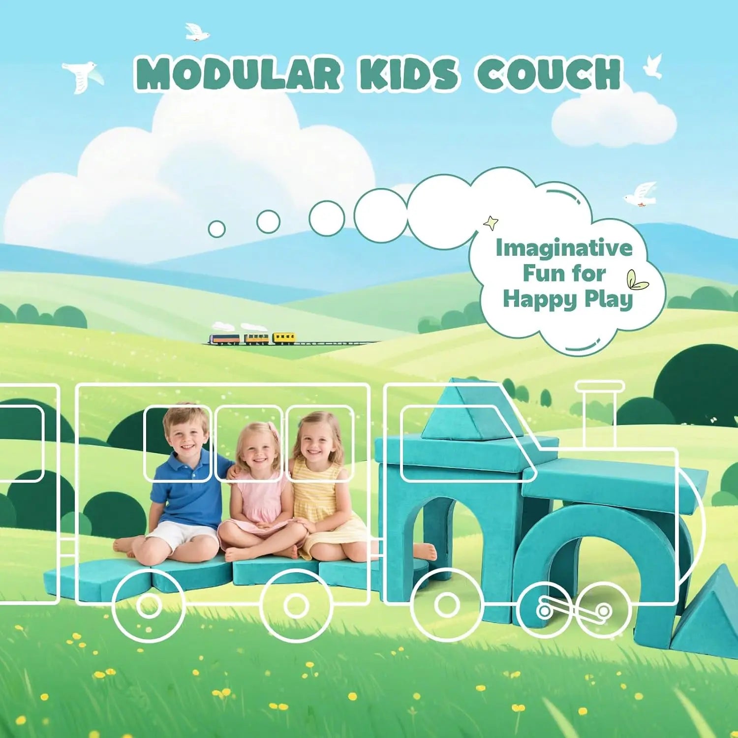 12-Piece Modular Kids Play Couch