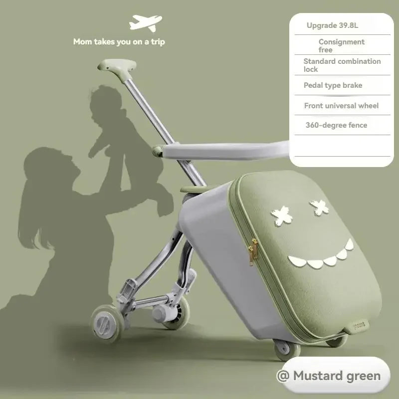 Kids' Travel Trolley Suitcase Mountable on Plane with Spinner Wheels Luggage Ride and Walk The Baby's Suitcase Folding Stroller