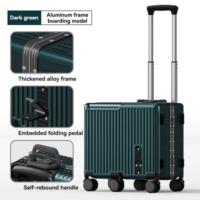 Ride-On Kids' Aluminum-Frame Luggage: 20-Inch Carry-On Rolling Suitcase with Combination Lock for Boys & Girls