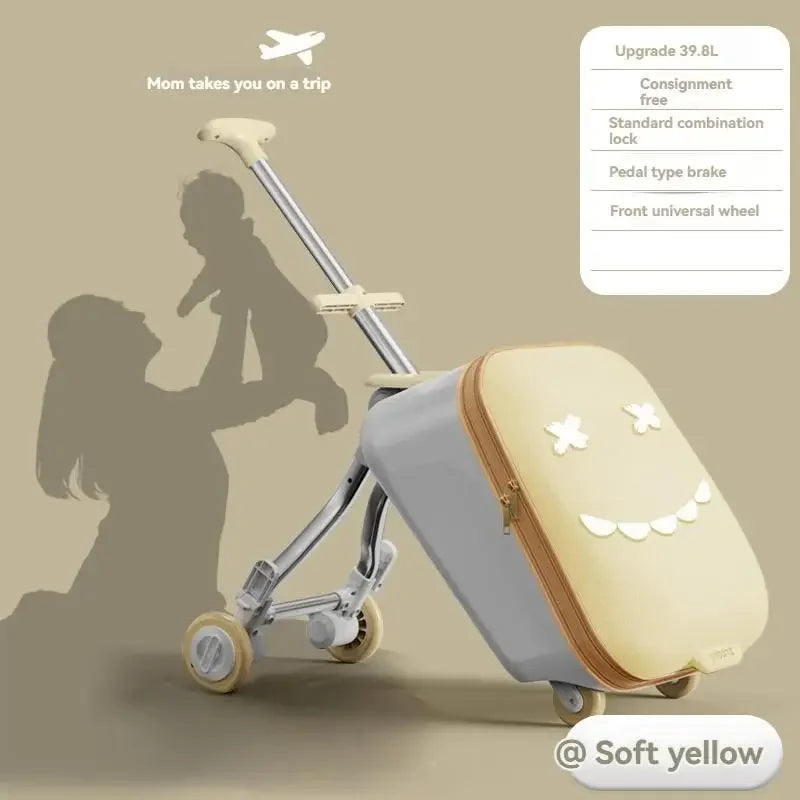 Kids' Travel Trolley Suitcase Mountable on Plane with Spinner Wheels Luggage Ride and Walk The Baby's Suitcase Folding Stroller