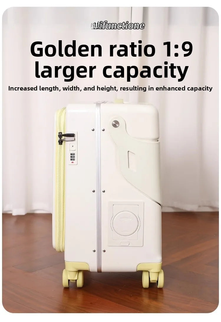 BunnyFly Children 20 Inch Carry-On Can Sit Lazy Luggage Travel Suitcase Girl Rolling Stroller Boarding Box Trolley Luggage