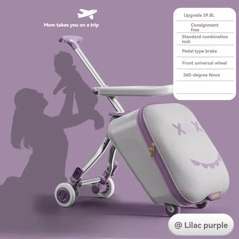 Kids' Travel Trolley Suitcase Mountable on Plane with Spinner Wheels Luggage Ride and Walk The Baby's Suitcase Folding Stroller