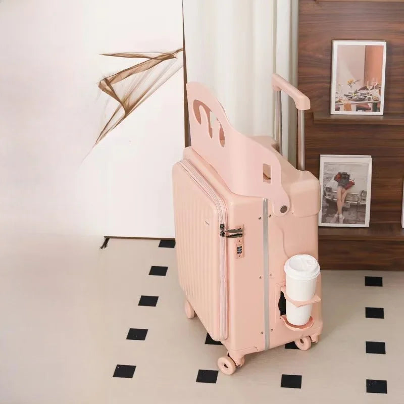 BunnyFly Children 20 Inch Carry-On Can Sit Lazy Luggage Travel Suitcase Girl Rolling Stroller Boarding Box Trolley Luggage