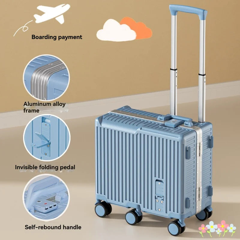 Ride-On Kids' Aluminum-Frame Luggage: 20-Inch Carry-On Rolling Suitcase with Combination Lock for Boys & Girls