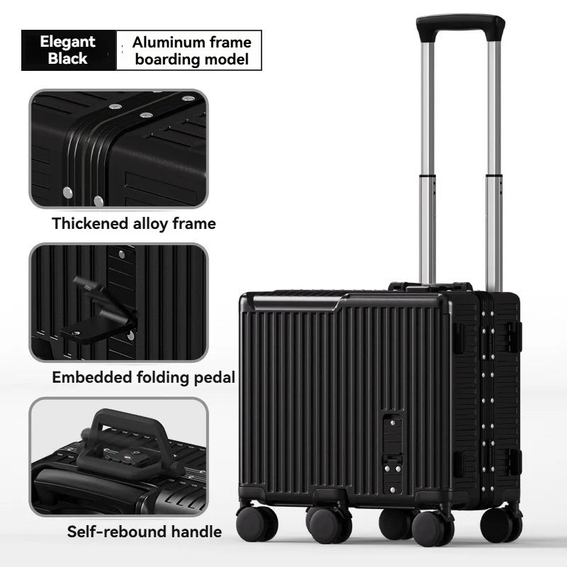 Ride-On Kids' Aluminum-Frame Luggage: 20-Inch Carry-On Rolling Suitcase with Combination Lock for Boys & Girls