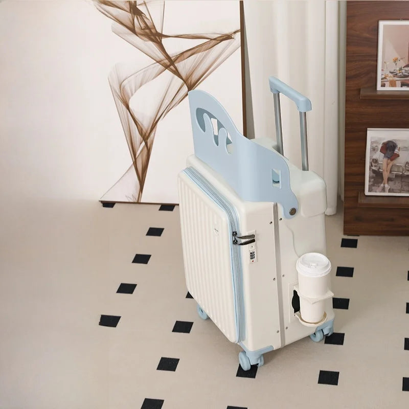 BunnyFly Children 20 Inch Carry-On Can Sit Lazy Luggage Travel Suitcase Girl Rolling Stroller Boarding Box Trolley Luggage