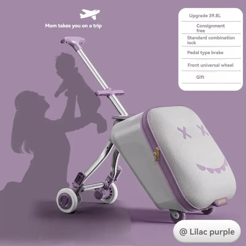 Kids' Travel Trolley Suitcase Mountable on Plane with Spinner Wheels Luggage Ride and Walk The Baby's Suitcase Folding Stroller
