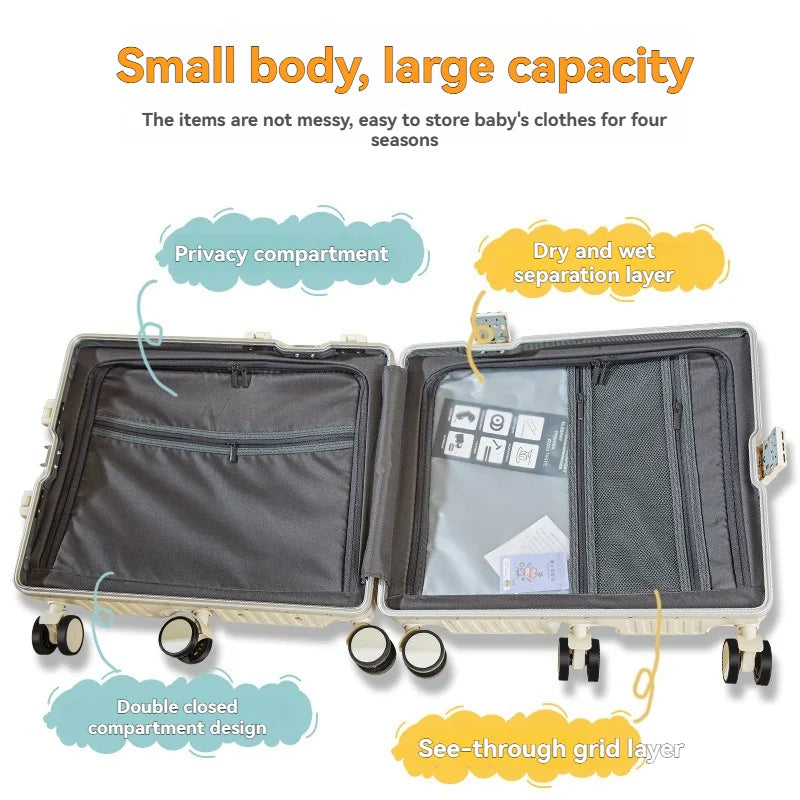 Ride-On Kids' Aluminum-Frame Luggage: 20-Inch Carry-On Rolling Suitcase with Combination Lock for Boys & Girls