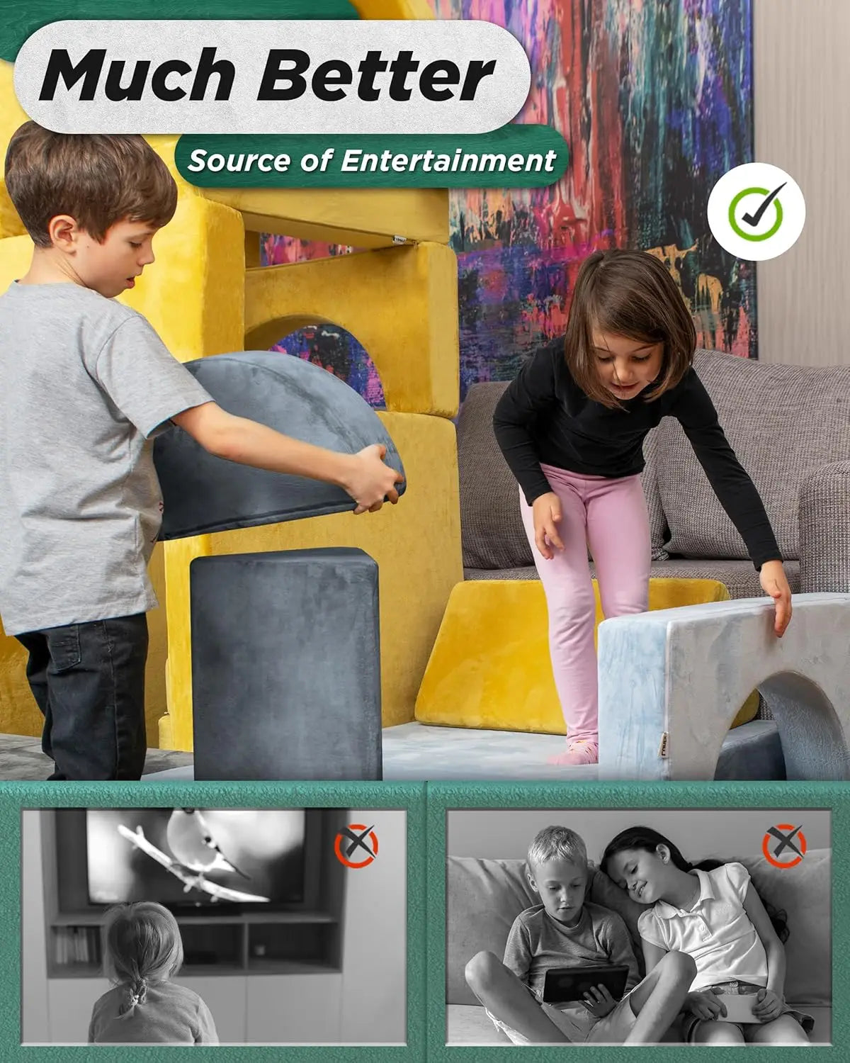 14pcs Modular Kids Play Couch, Convertible Sofa for Toddlers, Gray Foam Floor Cushion for Boys and Girls