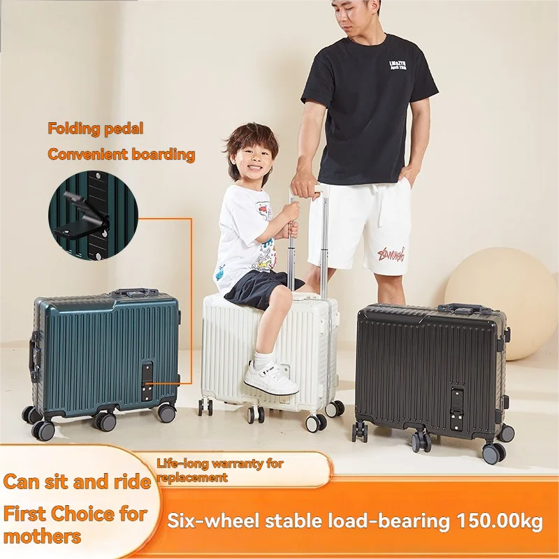 Ride-On Kids' Aluminum-Frame Luggage: 20-Inch Carry-On Rolling Suitcase with Combination Lock for Boys & Girls