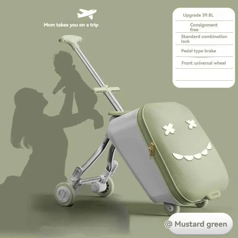 Kids' Travel Trolley Suitcase Mountable on Plane with Spinner Wheels Luggage Ride and Walk The Baby's Suitcase Folding Stroller
