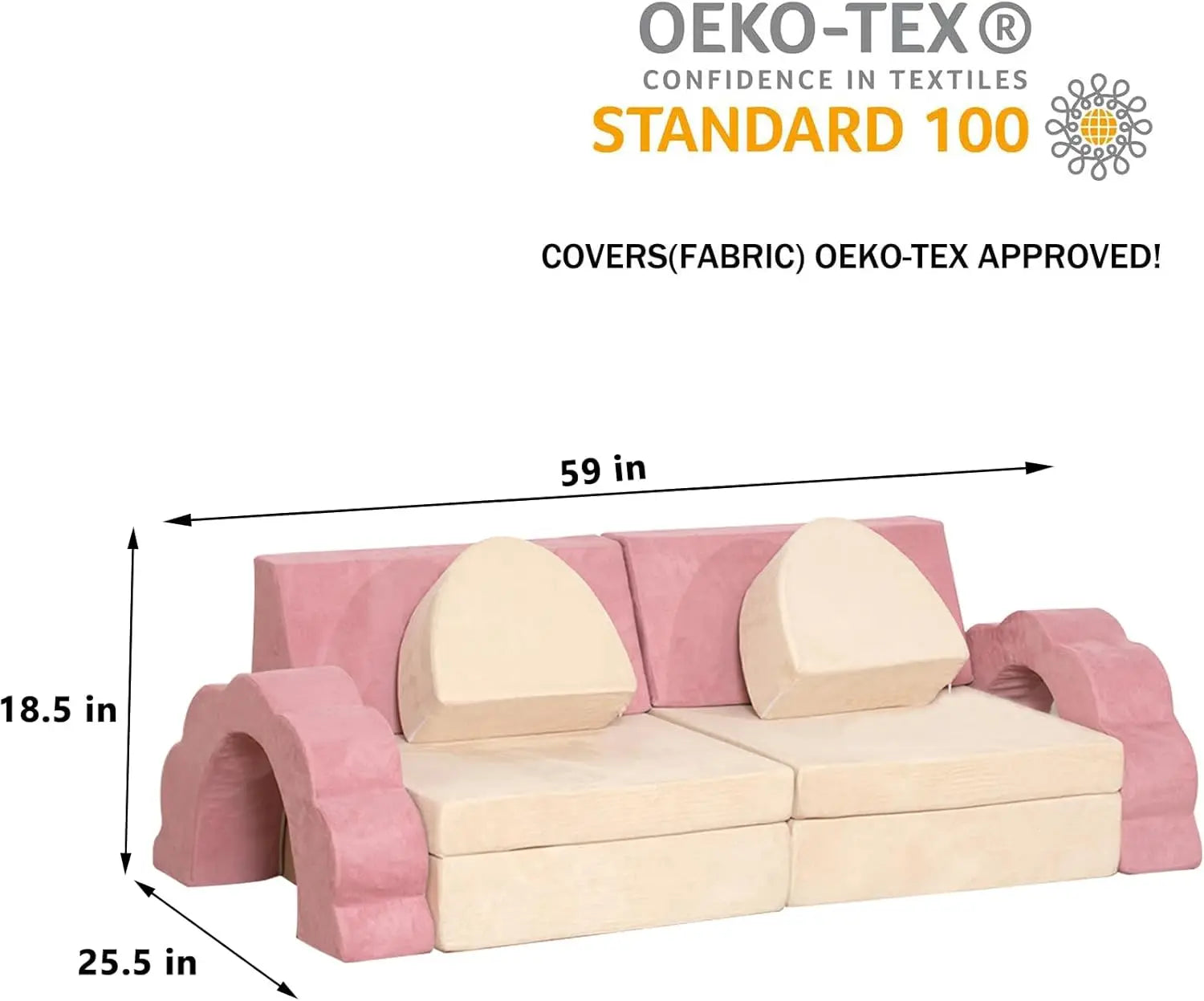 Kids Play Couch 10PCS High Density Foam Sectional Sofa for Toddlers, Pink